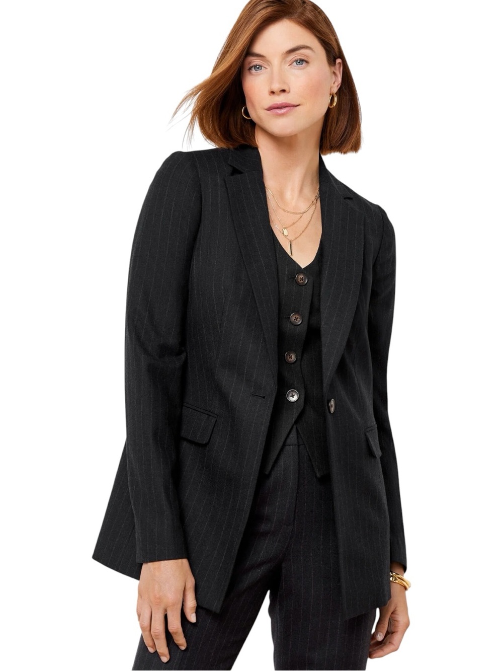 Talbots Luxe Wool Blend Blazer Women's 20W Navy Pinstripe NWT - Picture 1 of 13